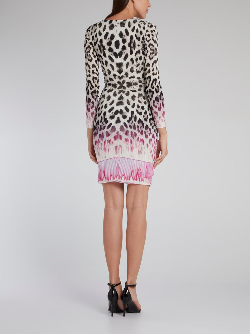 Leopard Print Ruched Tassel Detail Dress