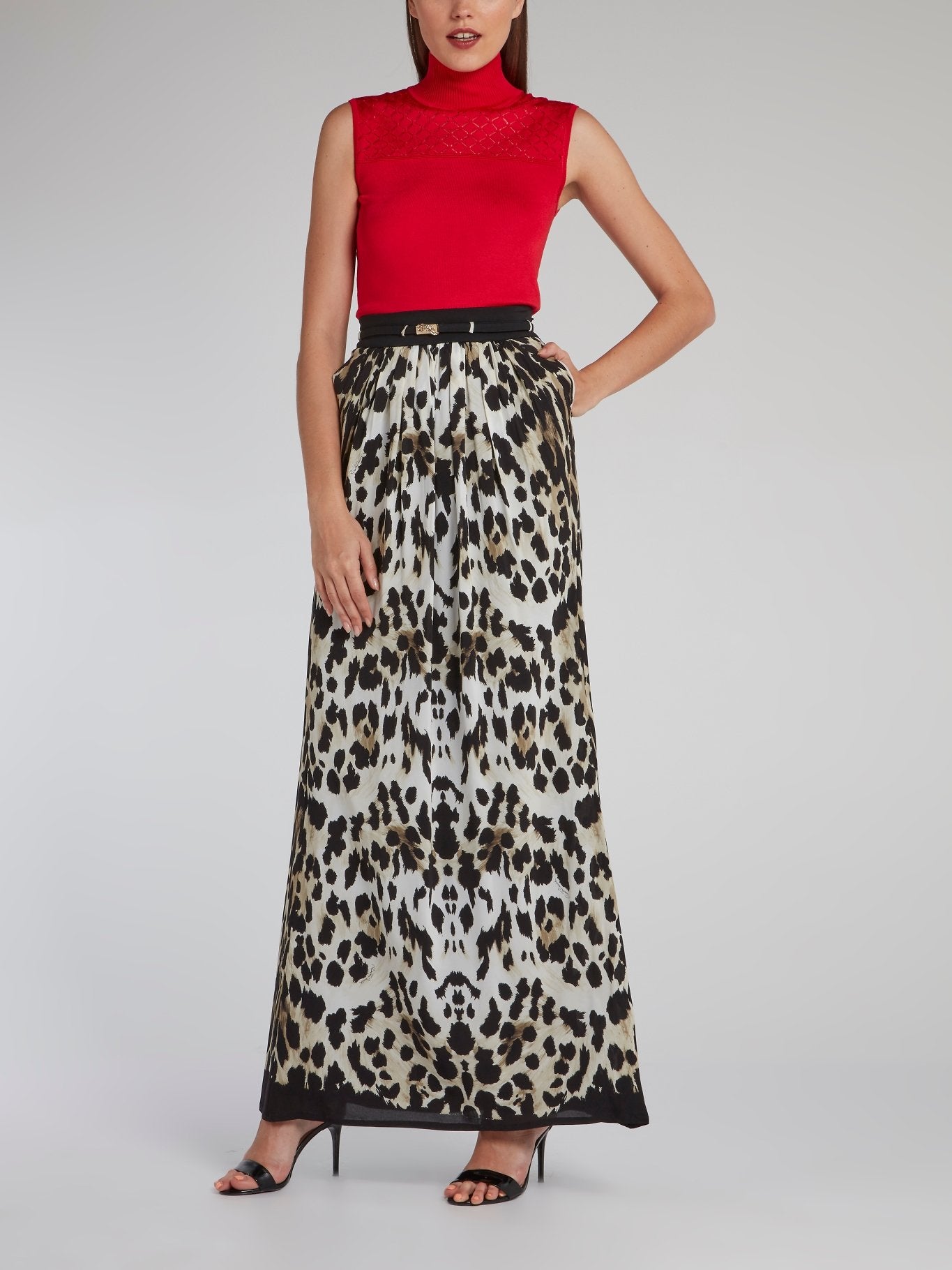 Leopard Print Gathered Maxi Skirt