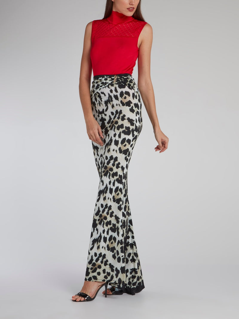 Leopard Print Draped Maxi Skirt