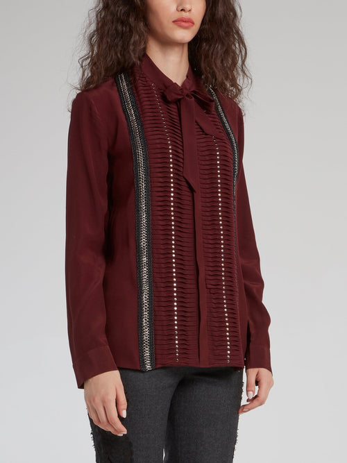 Shop Roberto Cavalli Burgundy Chain Detail Bow Tie Shirt Online Maison-B-More Global Store Shop Roberto Cavalli Burgundy Chain Detail Bow Tie Shirt Online Maison-B-More Global Store