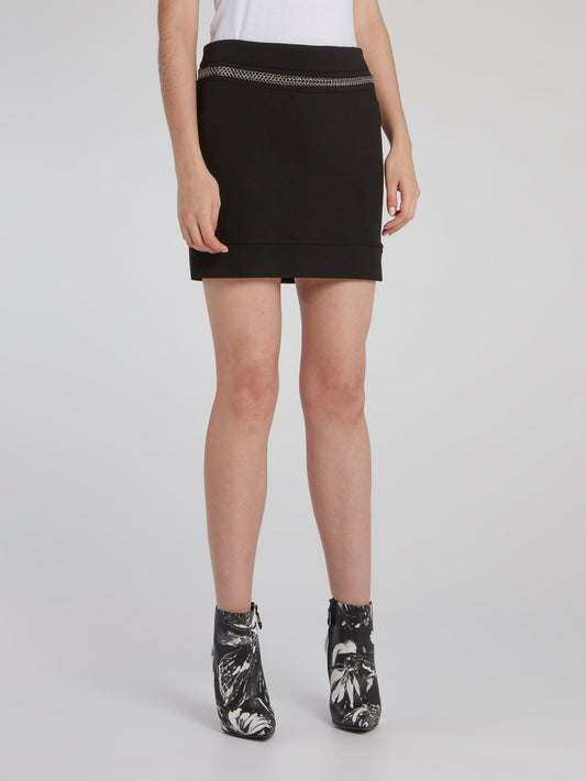 Black Chain Detail Pencil Cut Skirt