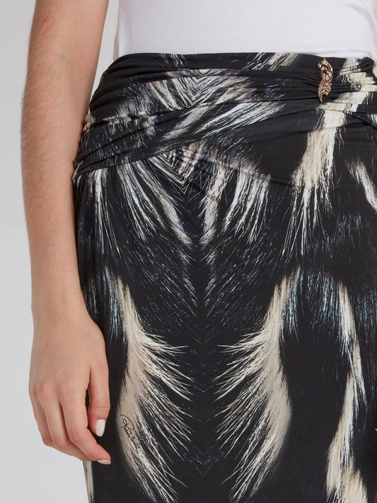 Black Pattern Print Draped Maxi Skirt