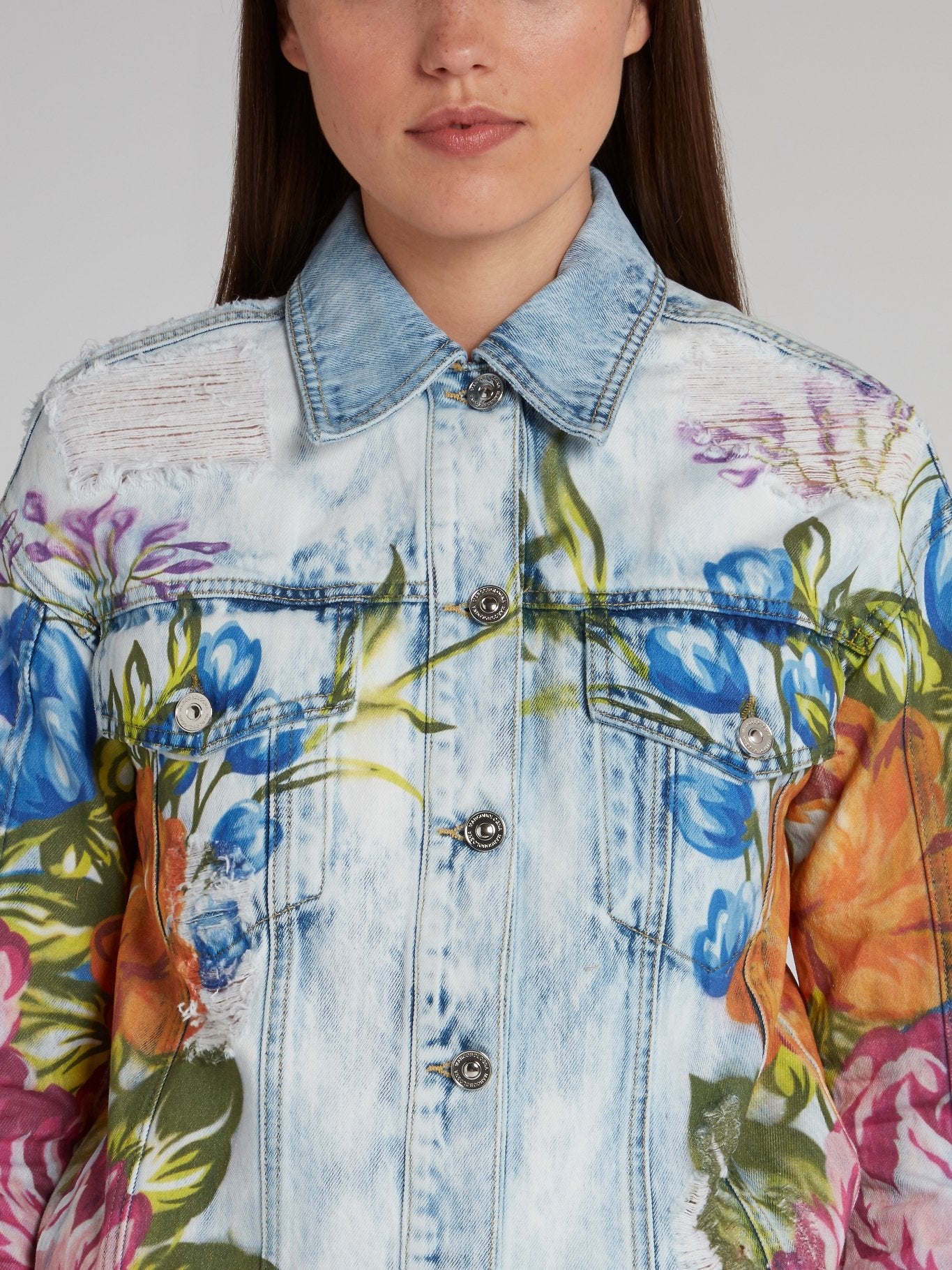 Marcobologna Floral Print Distressed Denim Jacket 38 / Multicolour Marcobologna Floral Print Distressed Denim Jacket 38 / Multicolour