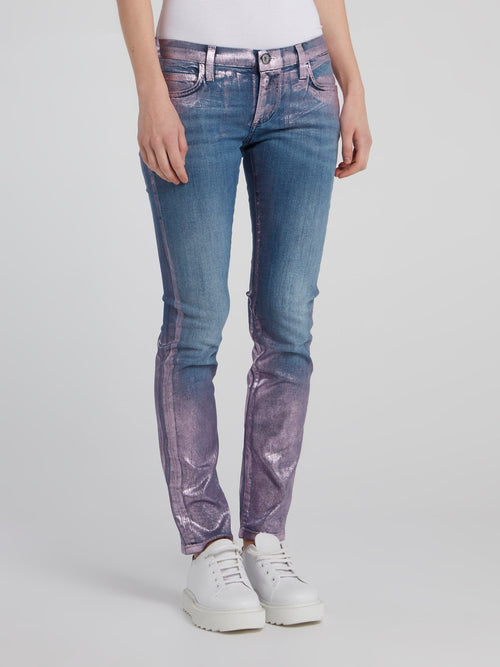 Облегающие джинсы со вставками с металлическим эффектом