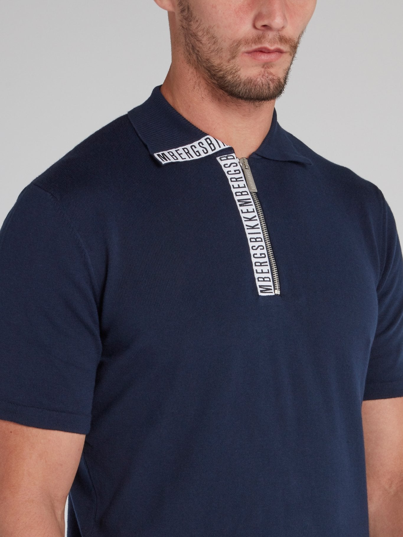 Navy Logo Tape Knitted Polo Shirt
