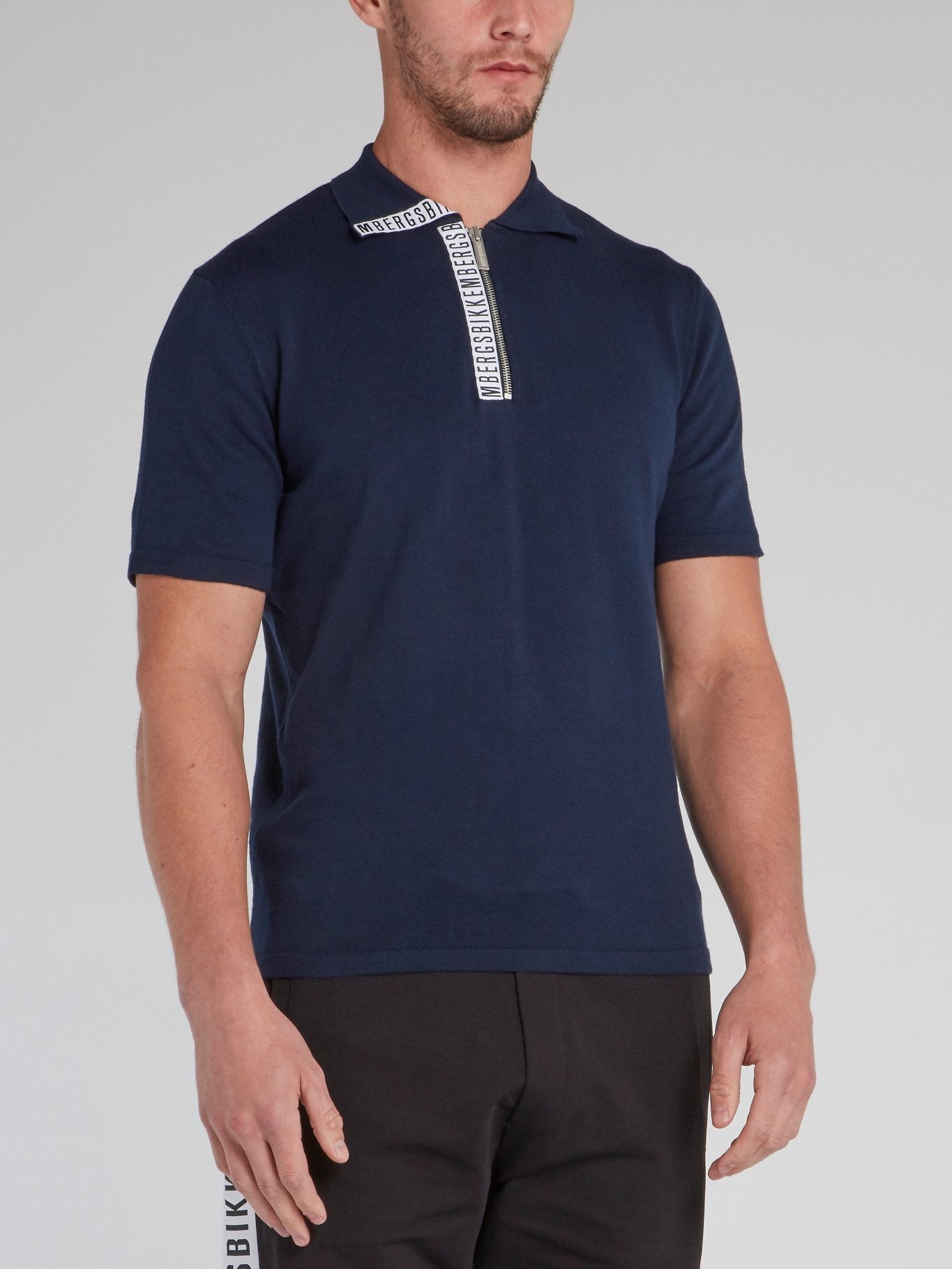 Navy Logo Tape Knitted Polo Shirt