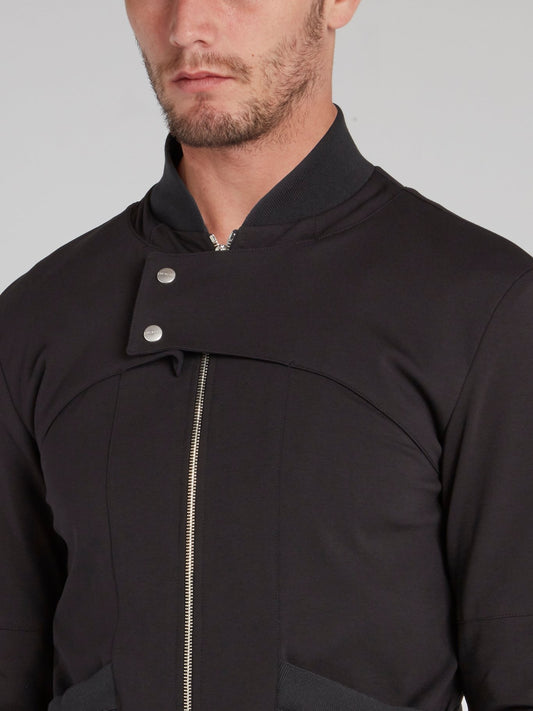 Black Button Detail Zip Up Jacket