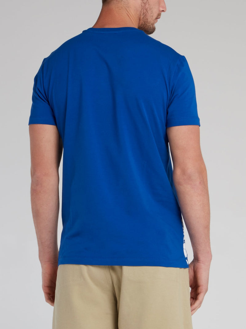 Blue Printed Crewneck T-Shirt