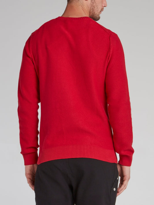 Red Ribbed Edge Statement Sweater