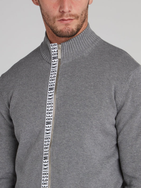 Grey Logo Tape High Neck Sweater