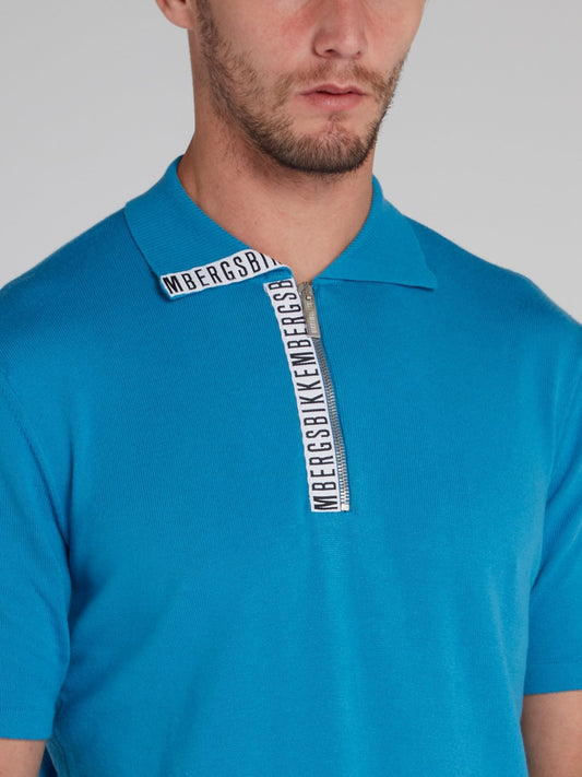 Blue Logo Tape Knitted Polo Shirt