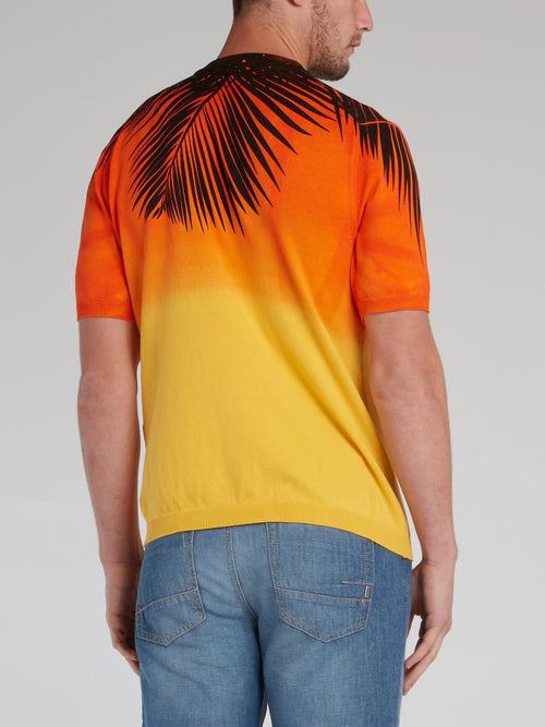 Palm Print Sunset Knitted T-Shirt