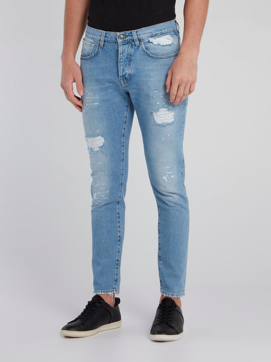Blue Distressed Denim Jeans