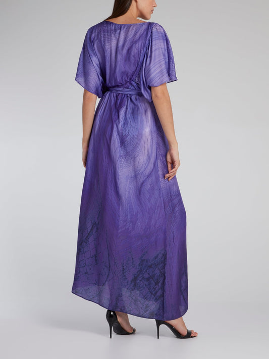Purple Snake Effect Tie Front Dress
