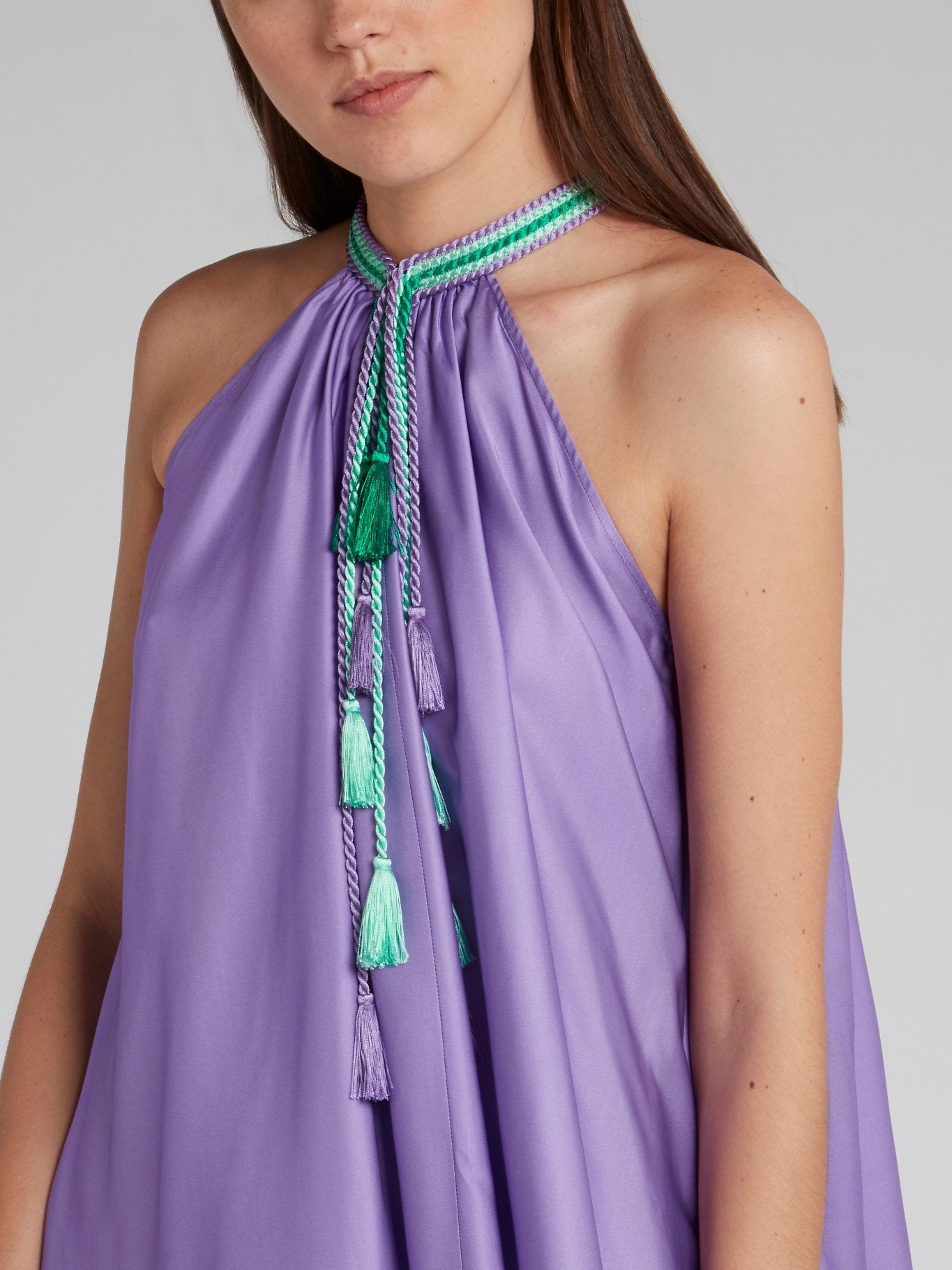 Striped Hem Halter Neck Trapeze Dress Striped Hem Halter Neck Trapeze Dress