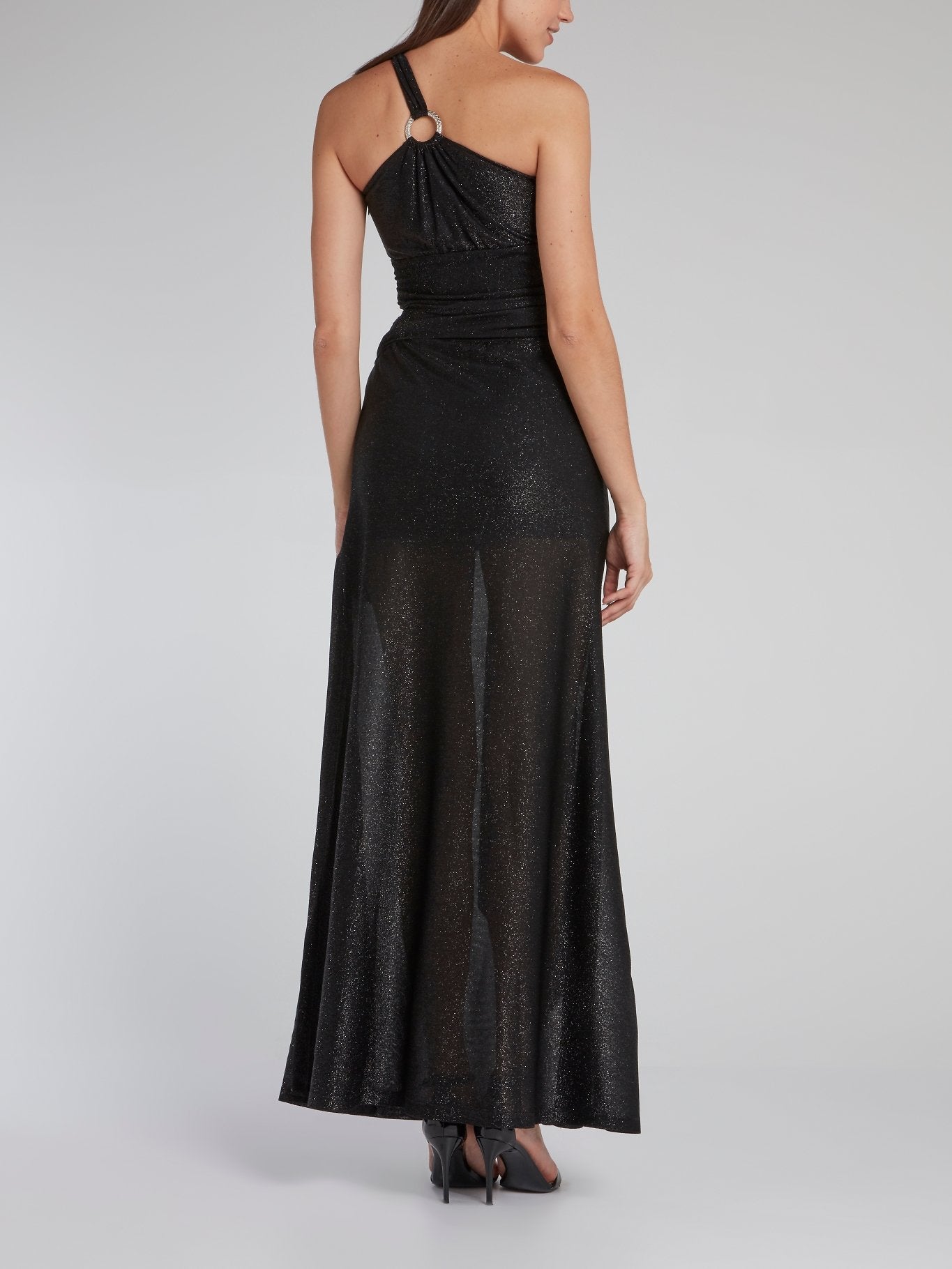 Black One-Shoulder Glitter Maxi Dress Maison-B-More Global Store Black One-Shoulder Glitter Maxi Dress Maison-B-More Global Store