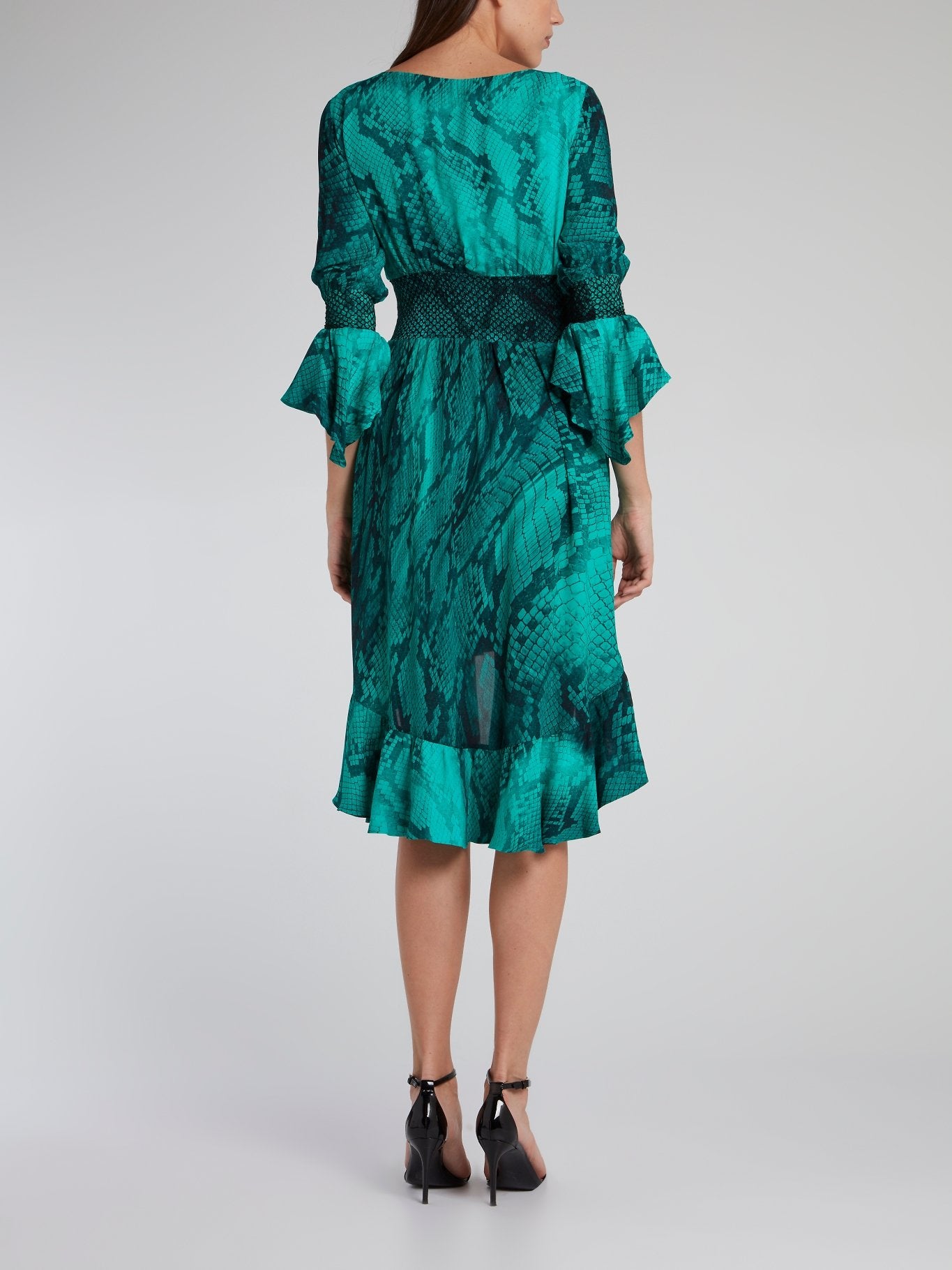 Green Snake Effect Frill Hem Dress Maison-B-More Global Store Green Snake Effect Frill Hem Dress Maison-B-More Global Store