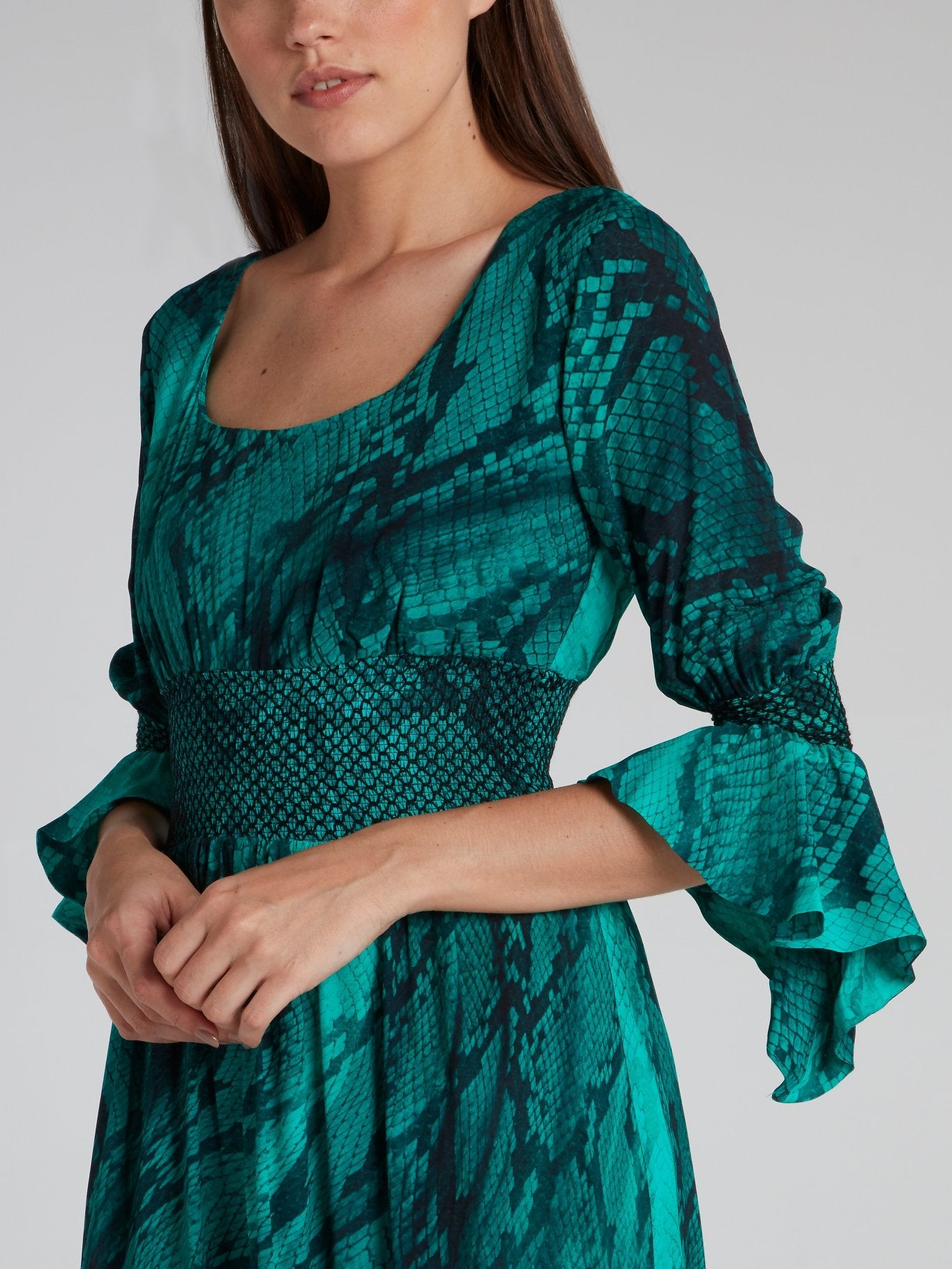 Green Snake Effect Frill Hem Dress Green Snake Effect Frill Hem Dress