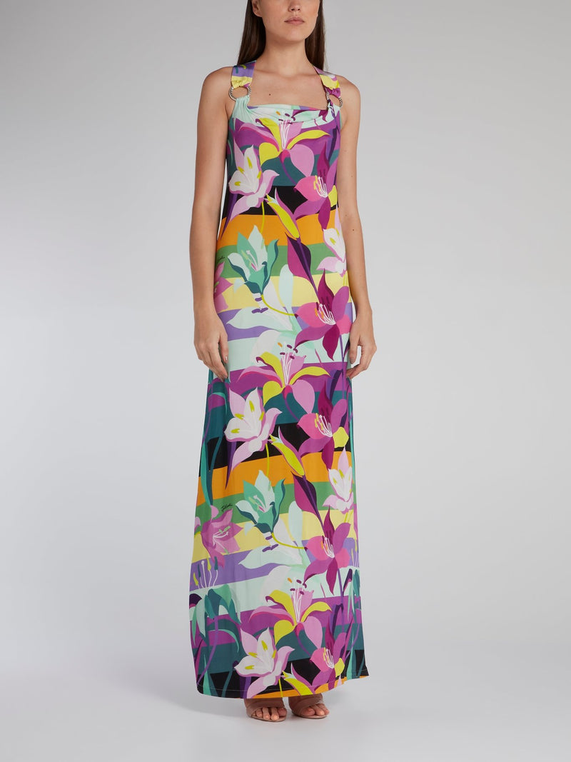 Floral Colour Block Stripe Maxi Dress