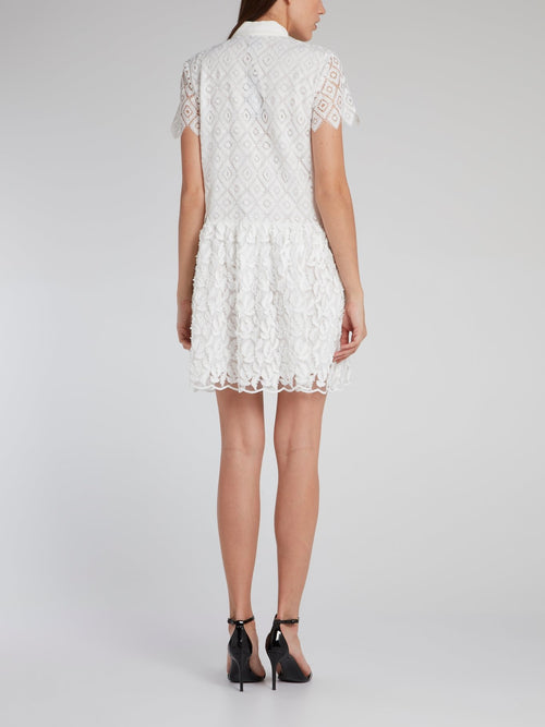 White Feather Detail Lace Mini Dress