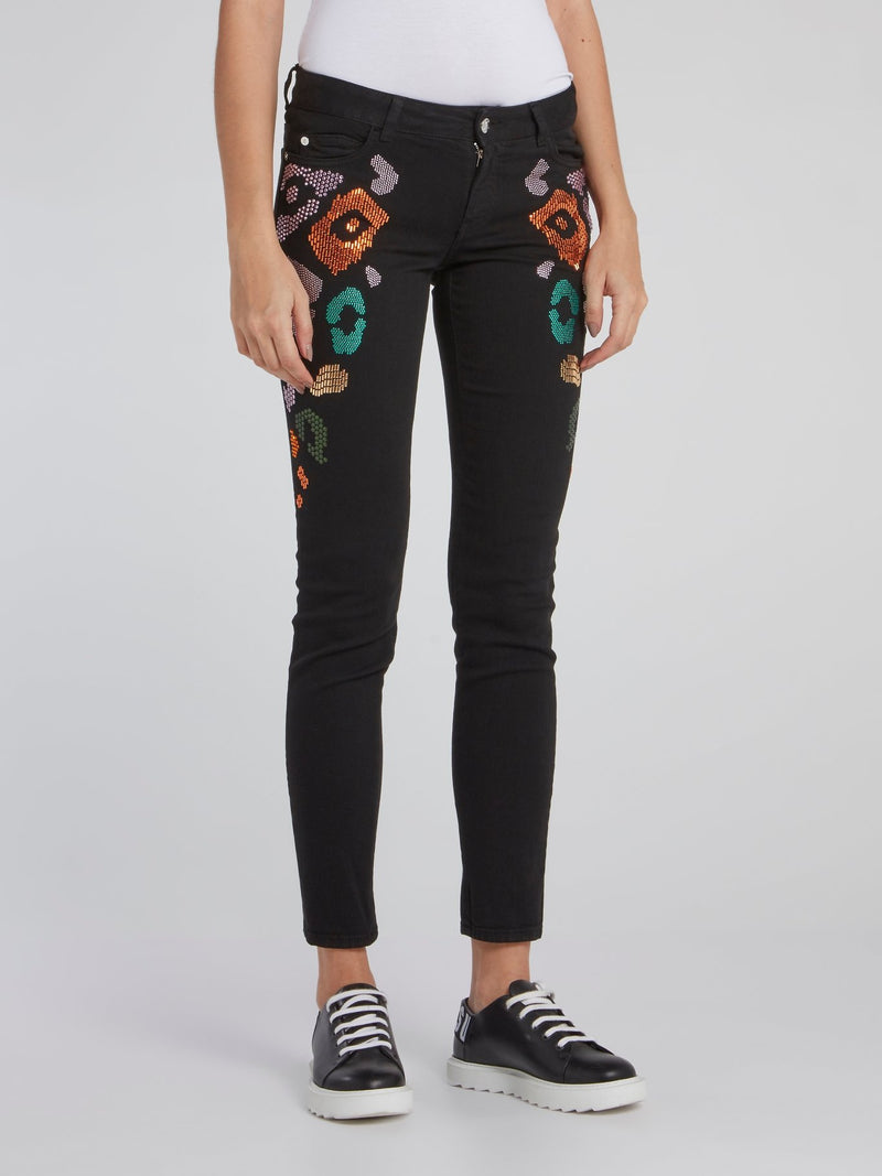 Black Leopard Multi-Stud Jeans