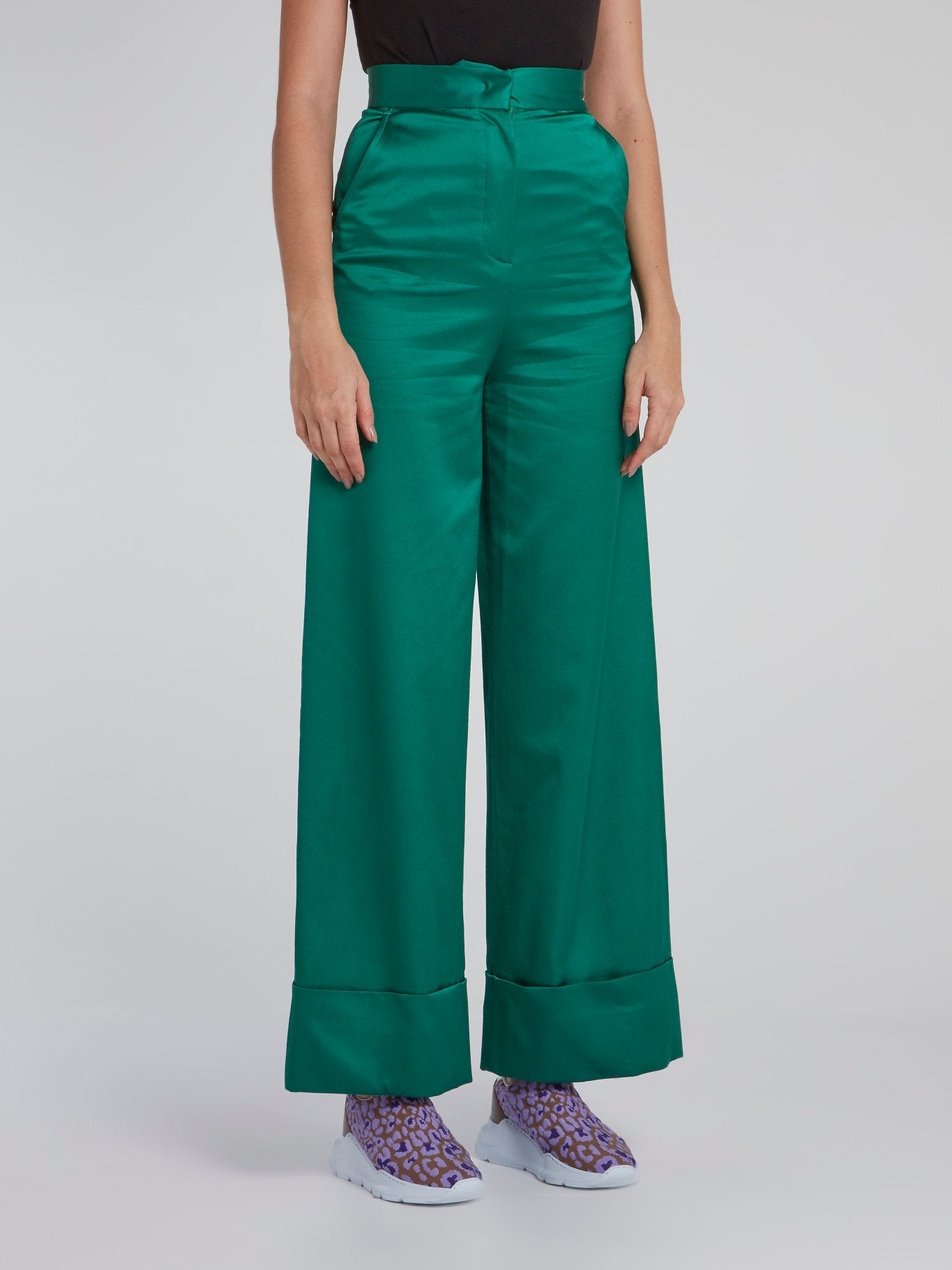 Green Fold Over Viscose Pants