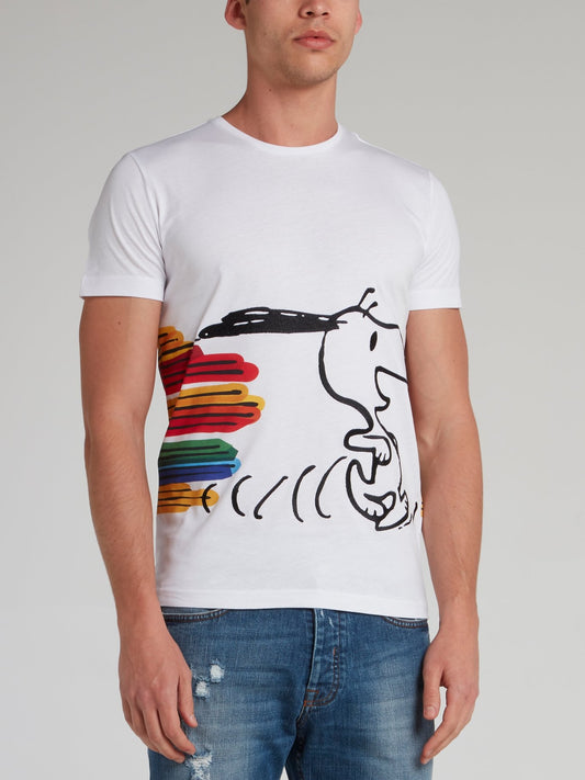 Snoopy White Stripe Panel T-Shirt