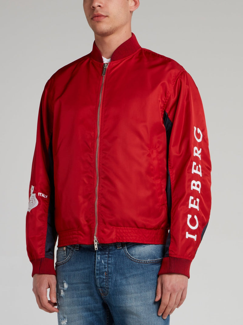 Red Embroidered Logo Sports Jacket