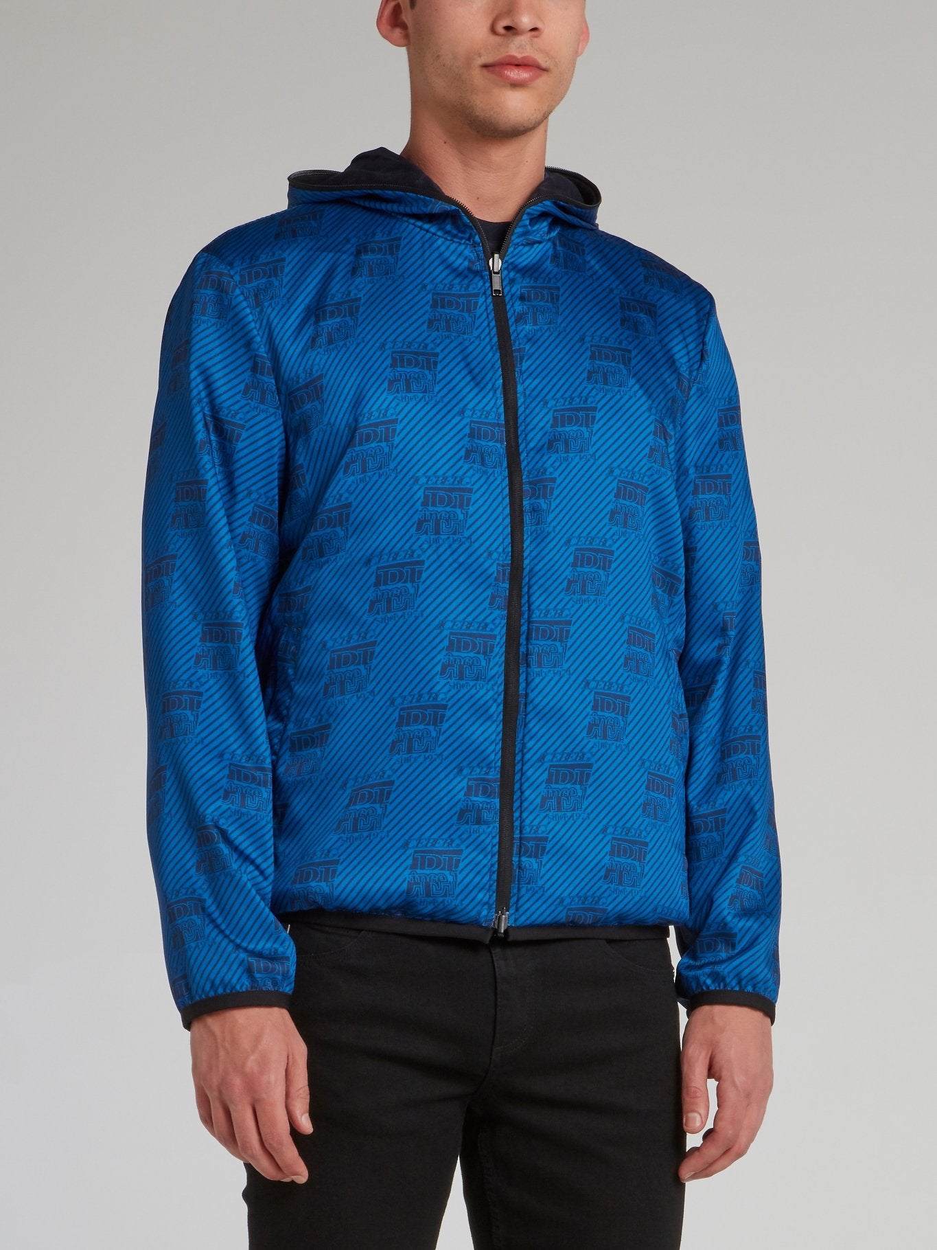 Blue Monogram Print Sports Jacket