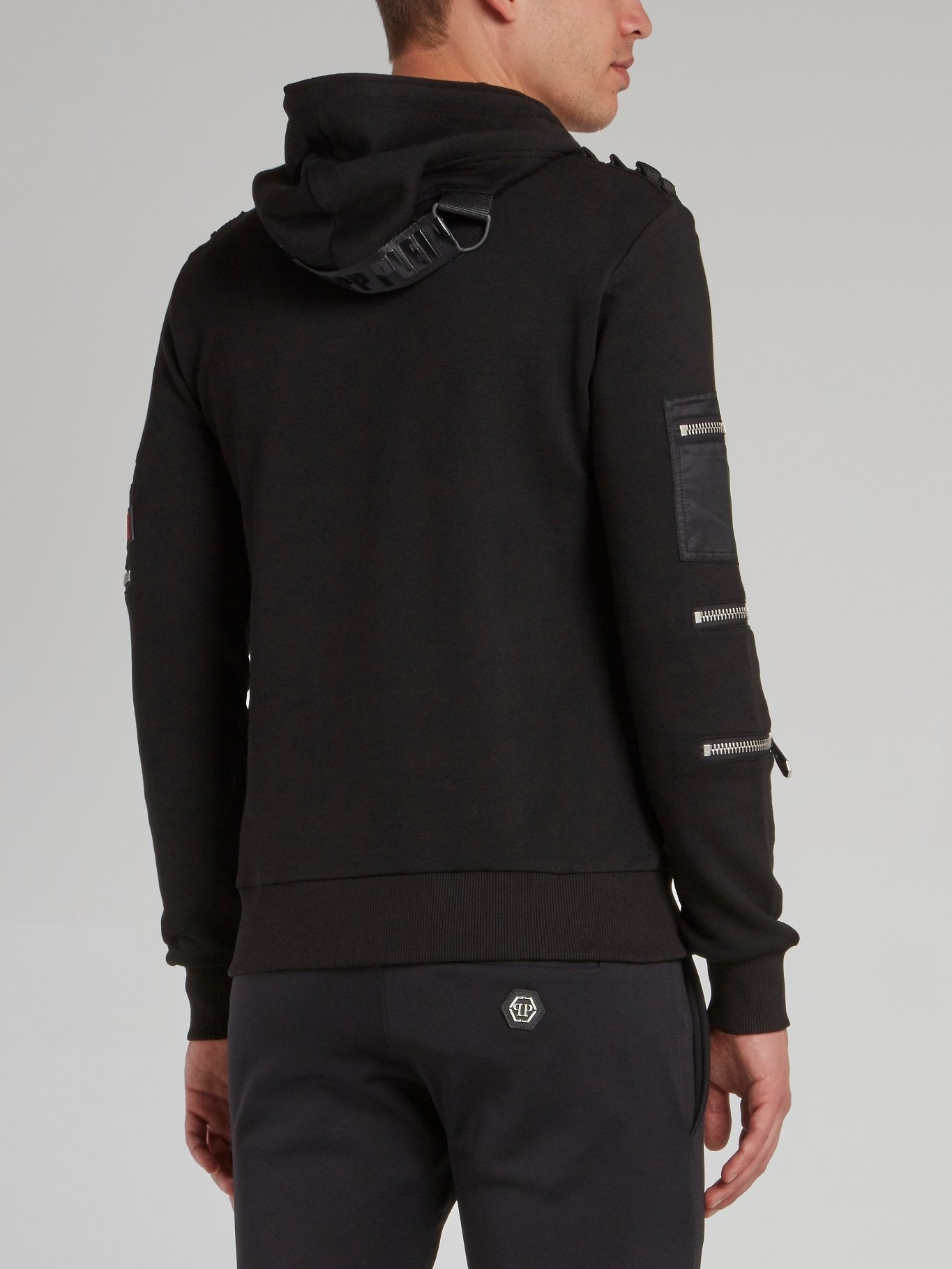 Black Zipper Detail Hoodie Sweatshirt