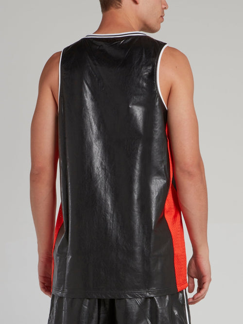 Black Faux Leather Basketball Jersey