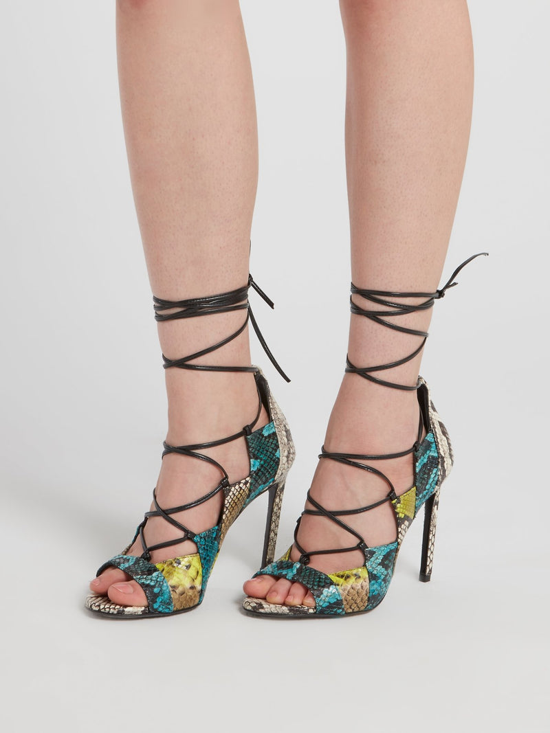 Snake Effect Lace Up Sandals