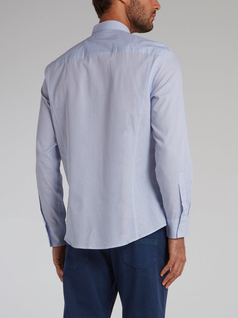 Blue Micro Check Appliquéd Shirt