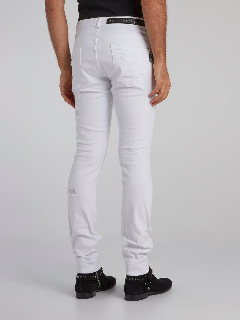 White Distressed Skinny Trousers