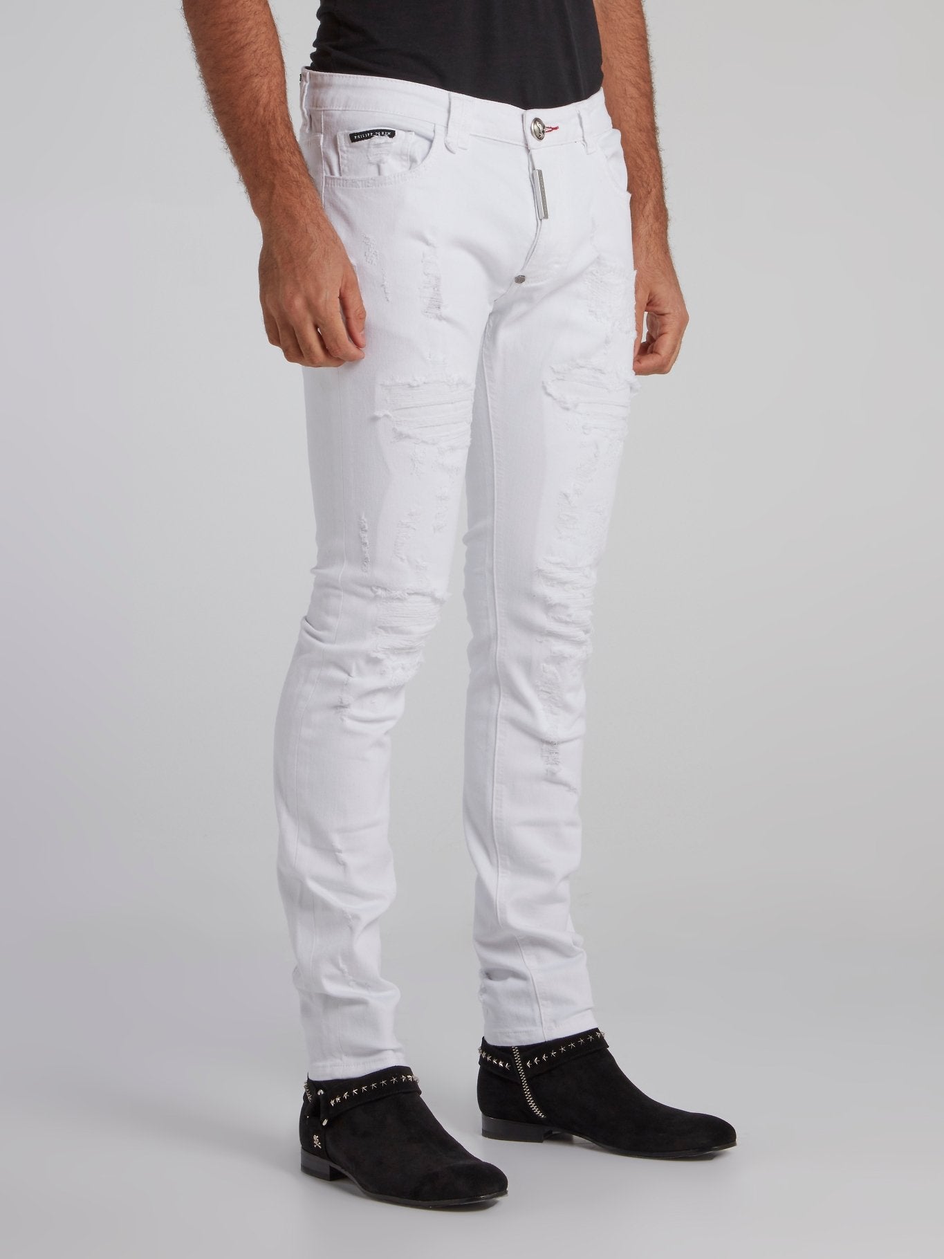White Distressed Skinny Trousers