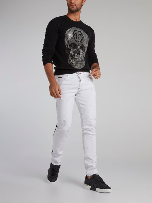 White Distressed Contrast Jeans