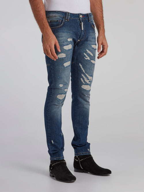 Dark Wash Tattered Slim Fit Jeans