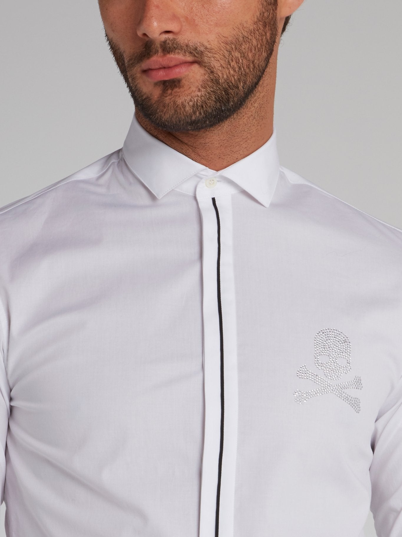 White Crystal Skull Button Up Shirt
