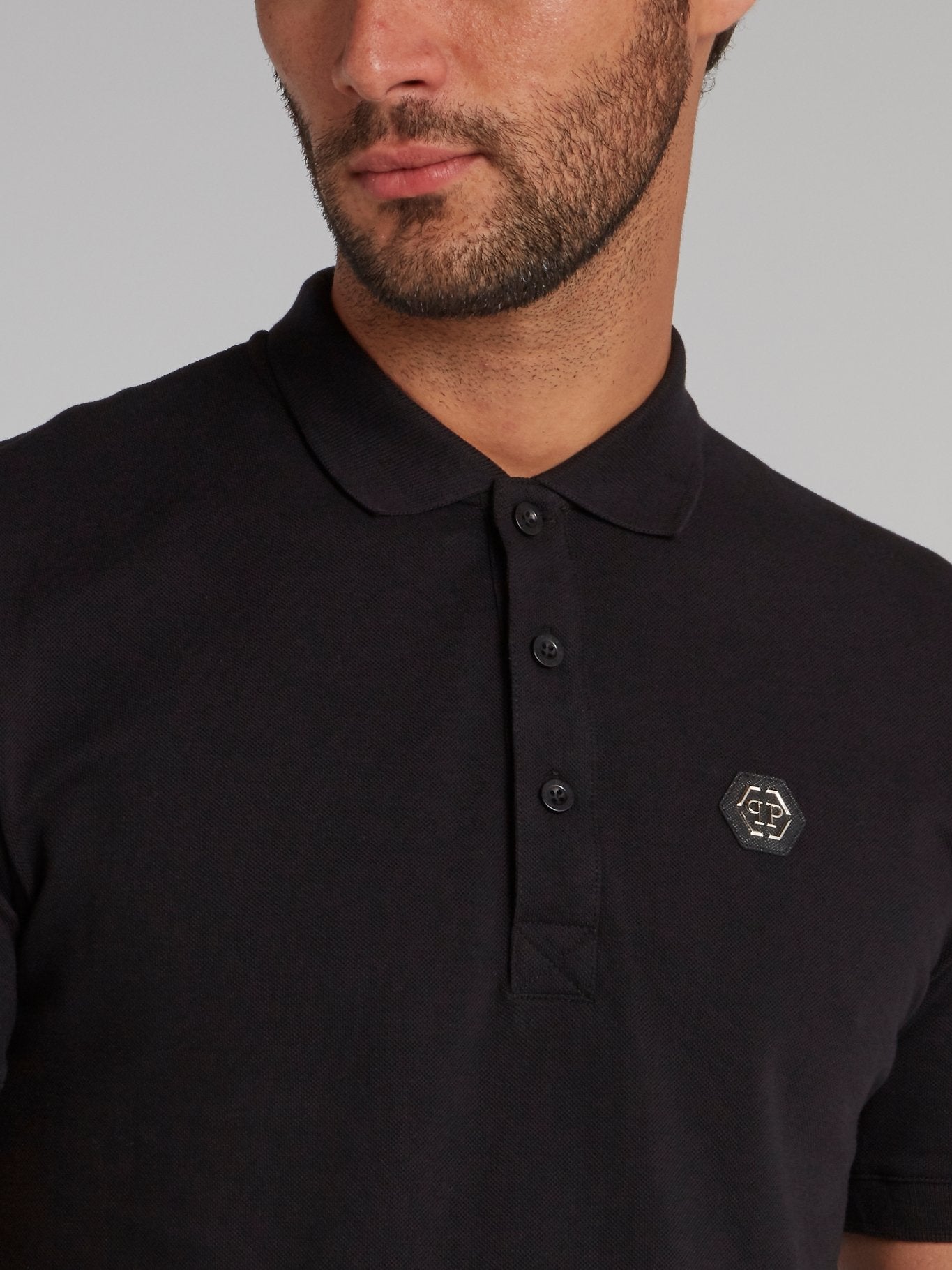 Black Rear Studded Skull Polo Shirt