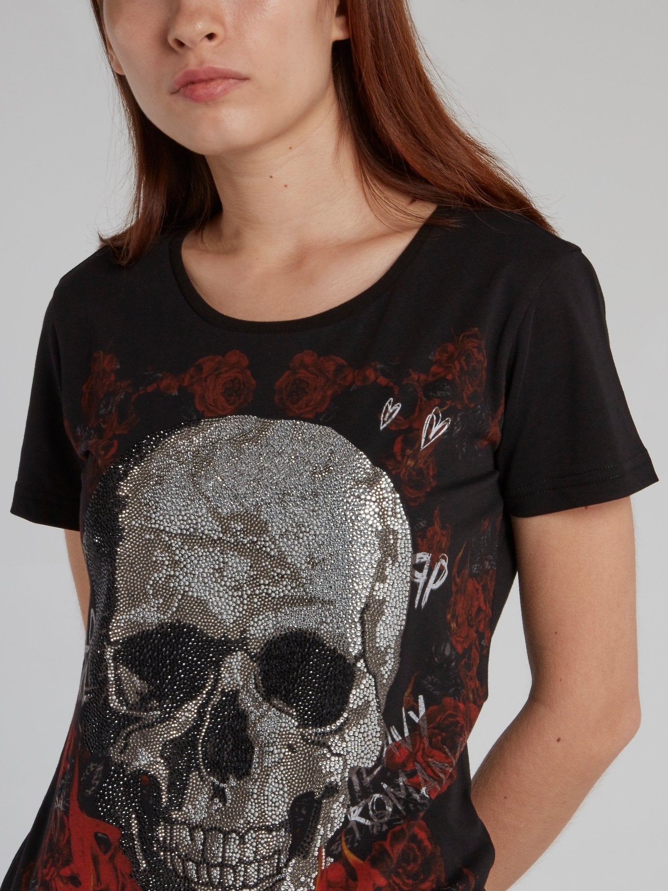 Gothic Plein Black Rose Skull T-Shirt