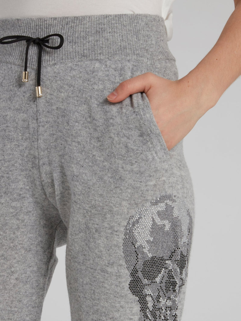 Grey Studded Skull Knit Active Trousers