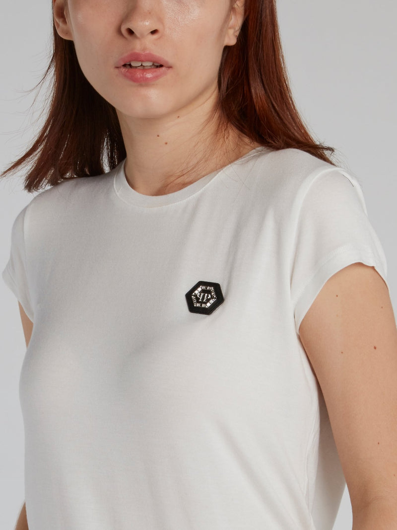 White Monogram Appliquéd Crewneck T-Shirt