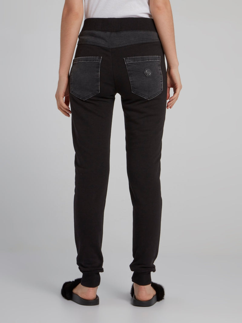Black Faded Denim Effect Active Trousers