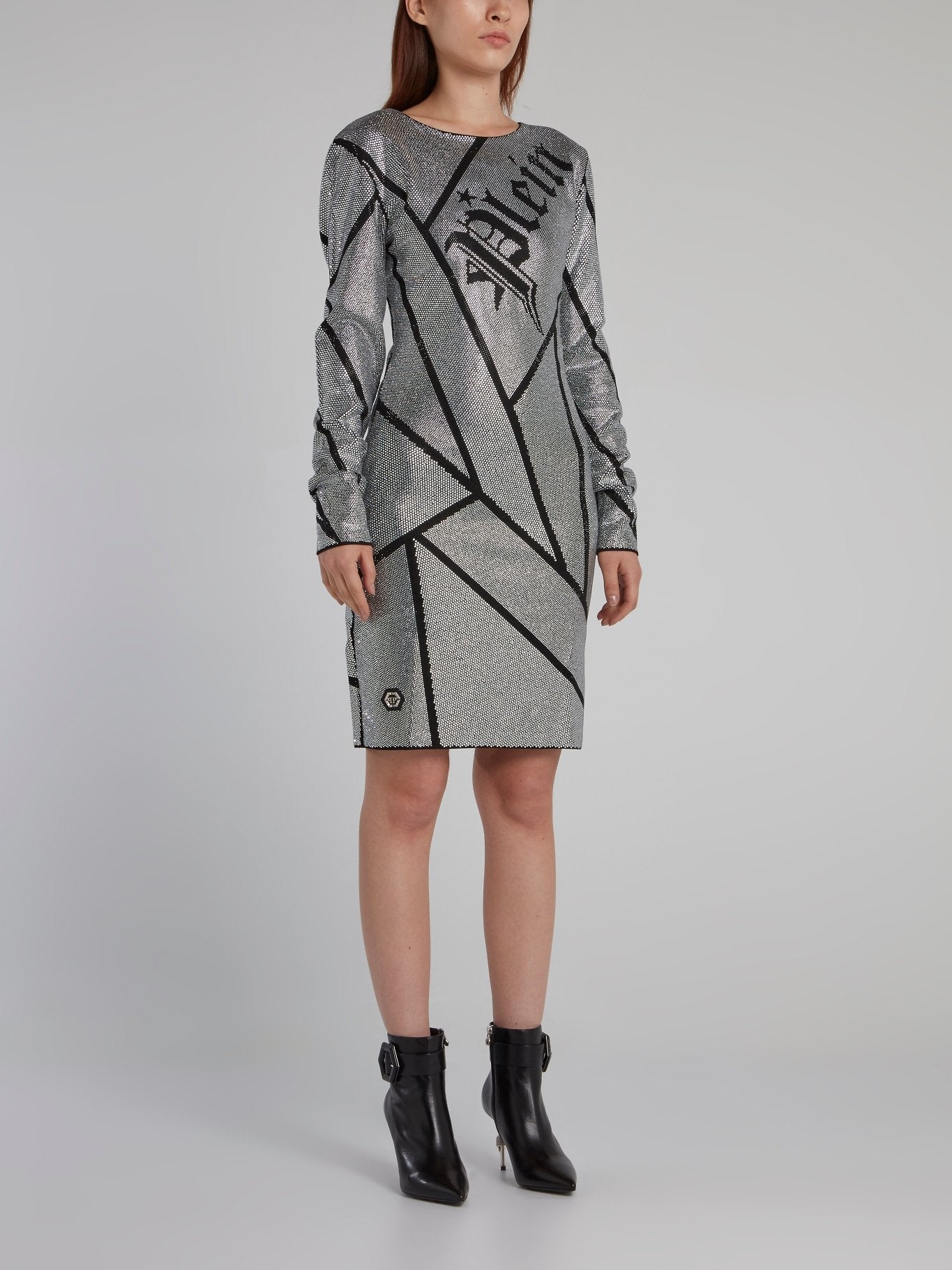 Crystal Studded Geometric Mini Dress