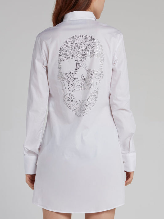 White Studded Skull Shirt Dress