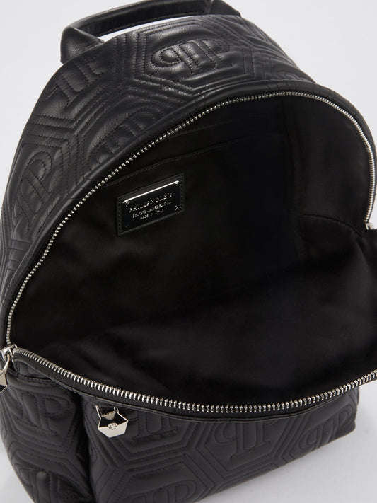 Black Crystal Monogram Leather Backpack