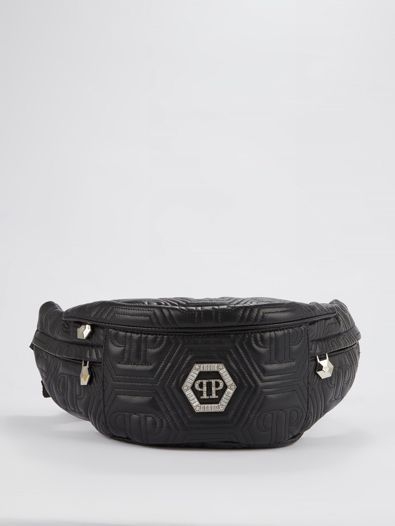 Black Crystal Monogram Leather Belt Bag