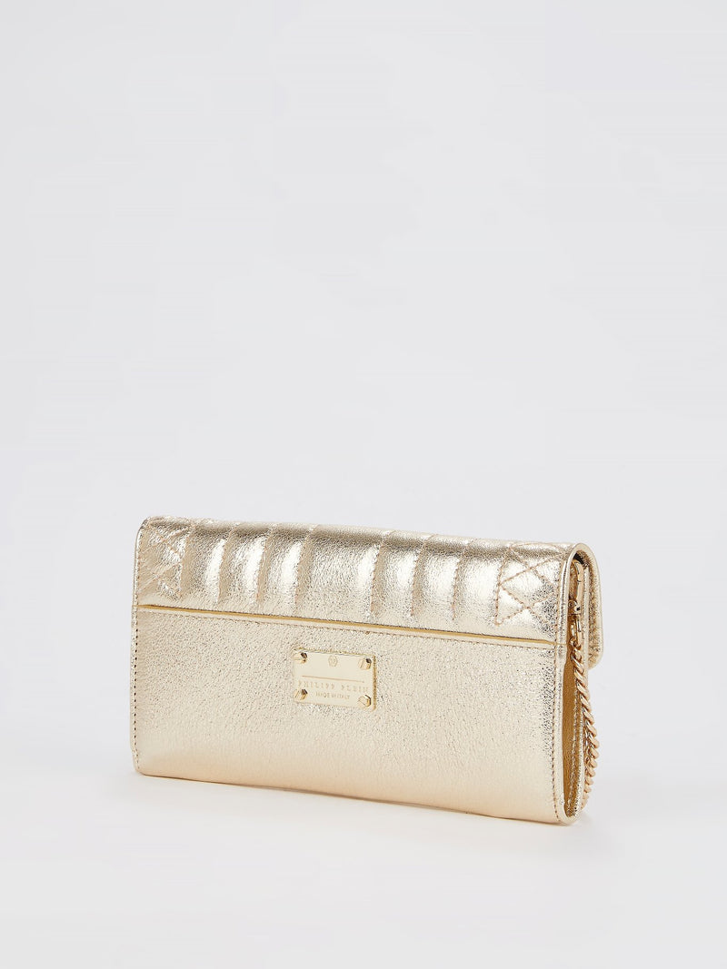 Gold Leather Clutch Bag