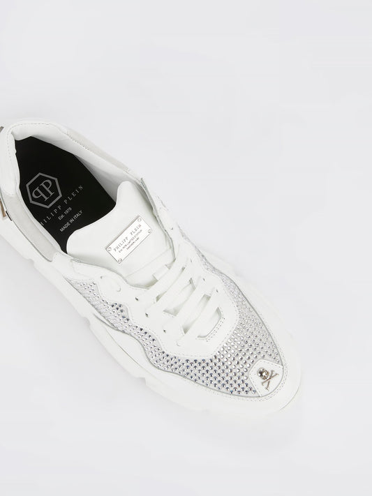 White Runner Crystal Logo Sneakers