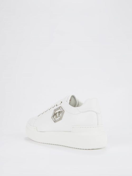 White Crystal Monogram Leather Sneakers